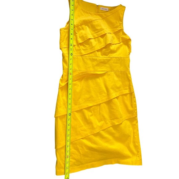 Calvin Klein Yellow Sleeveless Tiered Ruffle Sheath Dress 8 Cotton Blend Event - Picture 4 of 8